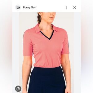 Foray Golf Ribbed SS V Neck Polo Coral Navy Medium pickleball